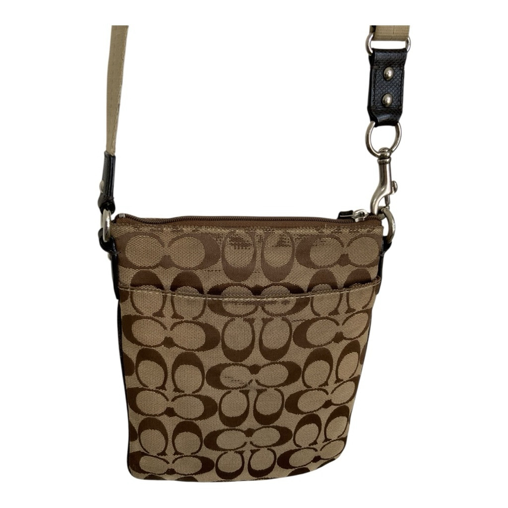Coach Brown Beige Signature Canvas Crossbody Bag Vintage